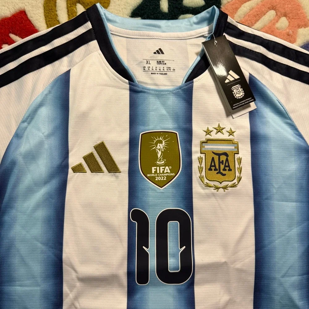 Adidas Argentina Messi 10 World Cup 2022 Champions Jersey Blue White XL New